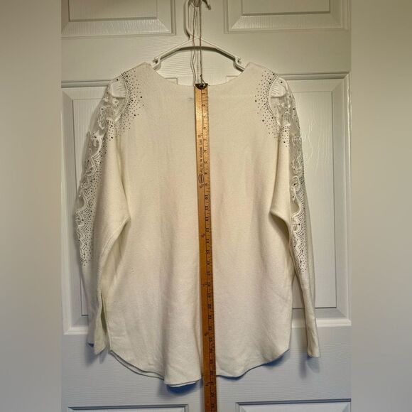 Vila Milano White Mixed Media Sweater Dolman Sleeves Sequins Size Medium - Picture 7 of 7
